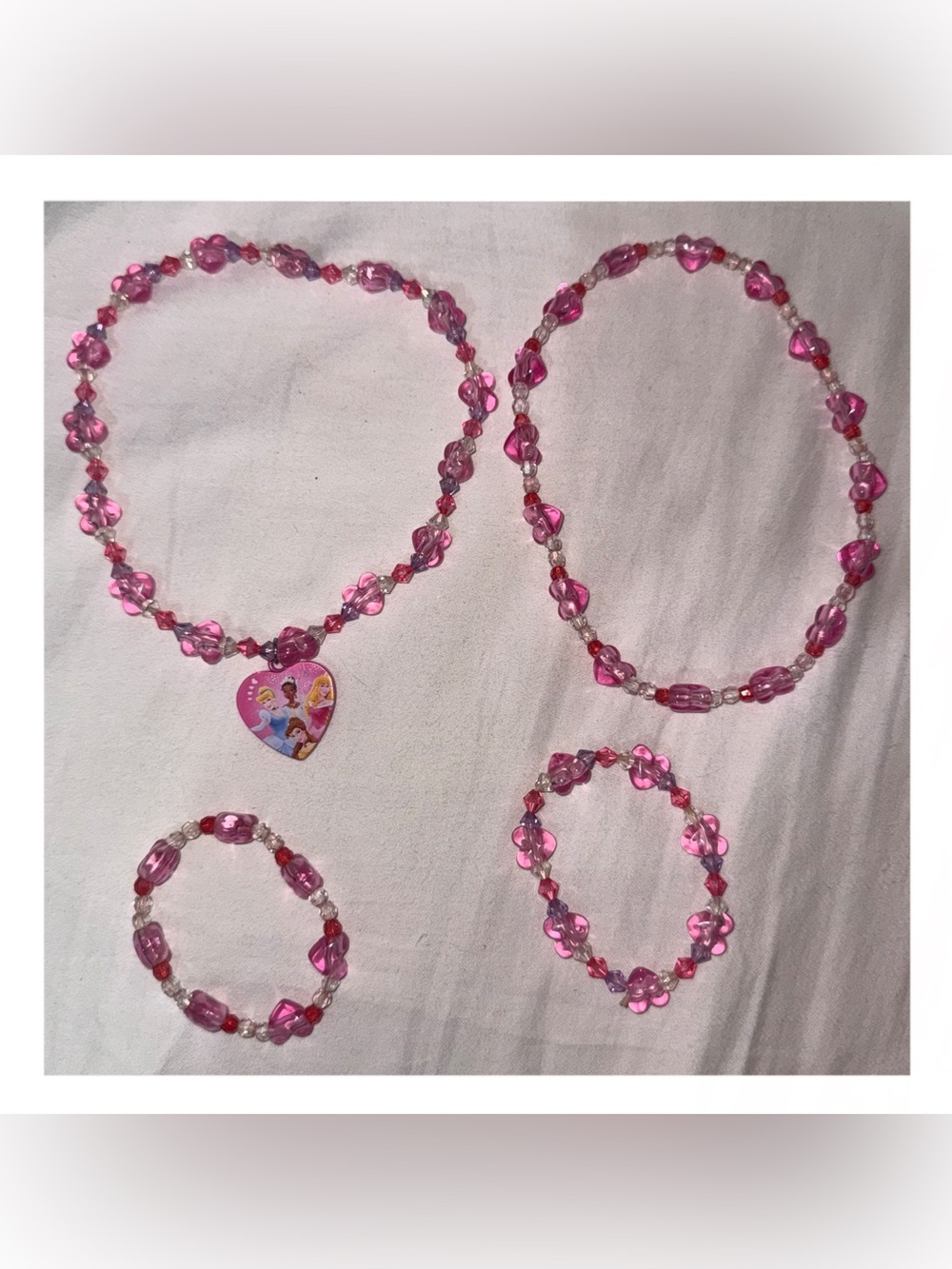 Disney Pink Heart Bead Necklace and Bracelet Sets